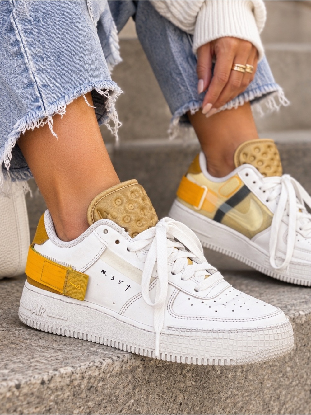 Nike Air Force 1 Type N.354 White Gold Yellow AT7859-100 Sneakers 7.5